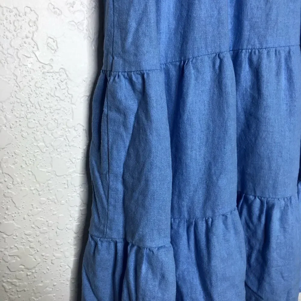 Adyson Parker blue ruffle trim tiered linen blend dress size Large